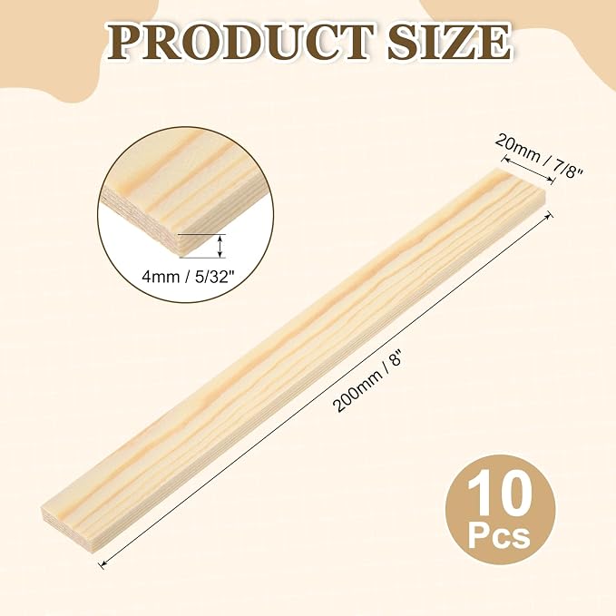 MECCANIXITY 10Pcs Wood Strips Slats, 5/32" x 7/8" x 8" Thin Wood Sticks Flat - Image 2
