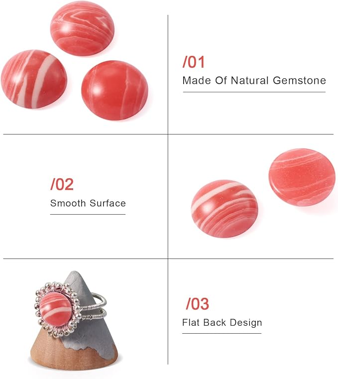 FASHEWELRY 50Pcs Synthetic Rhodochrosite Cabochons Flat Back Gemstone Cabochons - Image 6