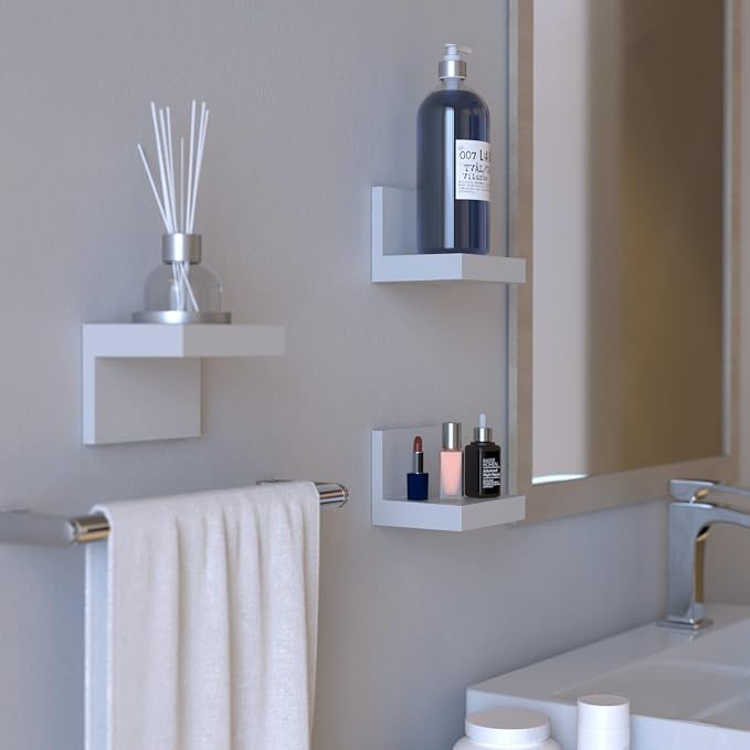 RICHER HOUSE 9-Set Small Floating Wall Shelf, No Drill Bathroom Shelf White | - Image 2