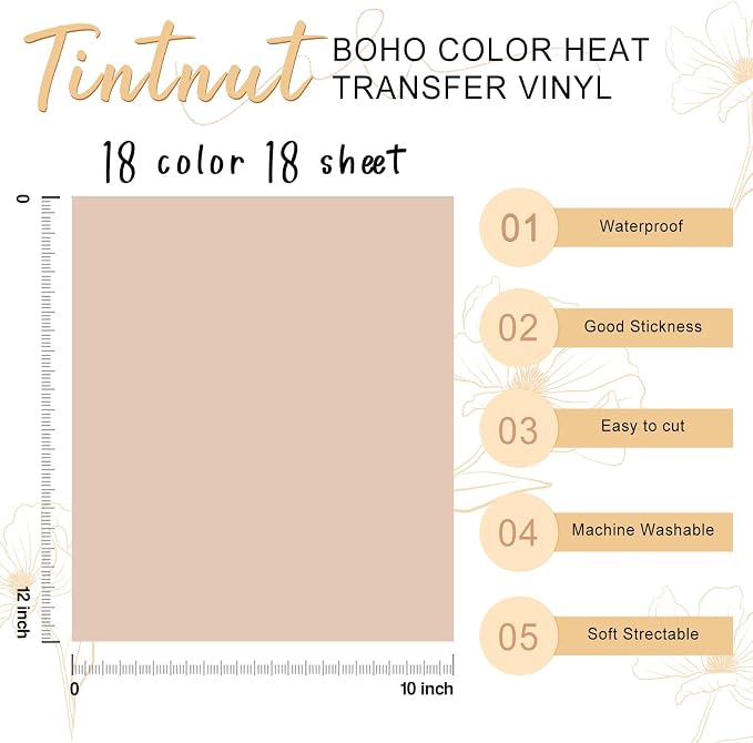 Tintnut Boho HTV Heat Transfer Vinyl, 18 Sheets 12×10in Iron on Vinyl | Neutral - Image 2