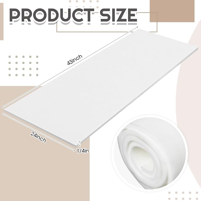 Amylove 1 Pack Polyurethane Foam 1/4" x 24" x 42" High Density Cushion - Image 2