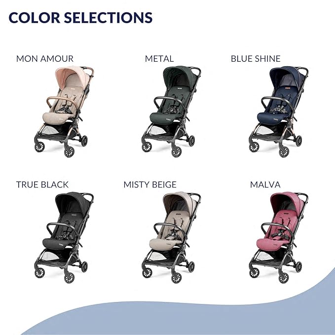 Peg Perego Volo, Ultra Lightweight Carry On Compliant Travel Stroller, Adjustable Features & Reclining Seat - Designed for Everyday Comfort from Newborn to 50lbs, Mon Amour (Beige & Pink)