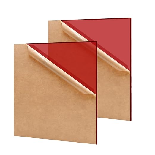 2 Pack 12'' x 12'' Translucent Red Acrylic Sheet, 3mm Thick Acrylic Plastic by Unknown