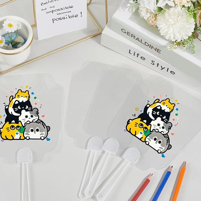 10Pcs PVC Hand Fan Paddle Fans Handheld Clear Plastic Blank Pocket Flowerpot - Image 3