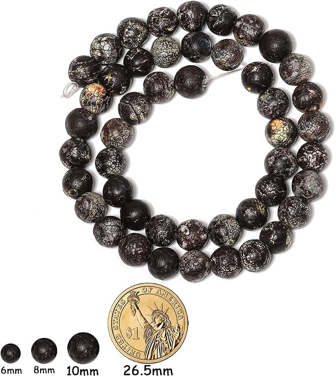 45pcs Round Loose Black Crack Old Agate Beads - Image 2