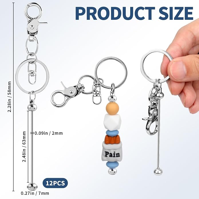 12pcs Blank Beaded Keychain Bars DIY Accessories Metal Beaded Keychain - Image 2