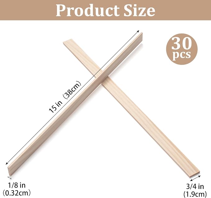 Wooden Dowels for Crafts, Wood Trim Wood Strips Planks Slats for Wall 1/8" × - Image 3