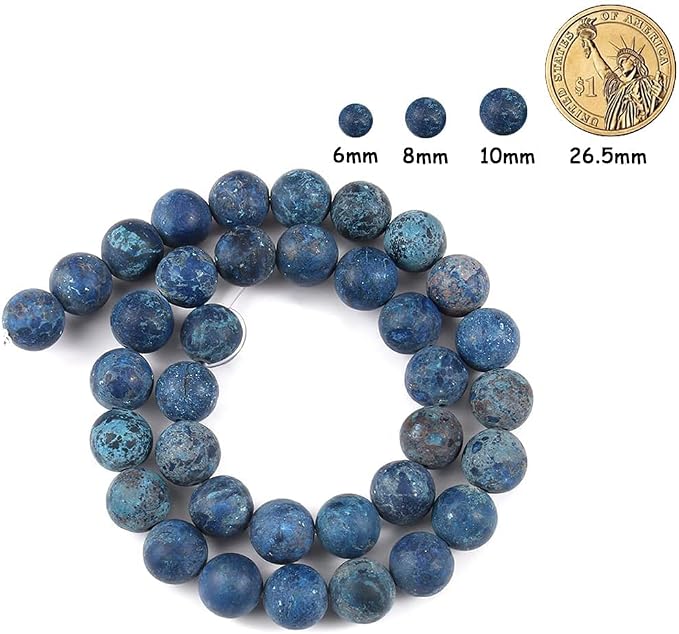 36pcs Natural Matte American Turquoise Gemstone Beads，10mm Frosted Round Loose - Image 2