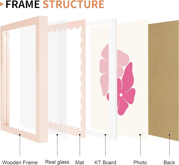 8x10 Picture Frame with Real Glass, Wooden cute 8 x 10 Photo Frame with Wavy Mat - Image 5