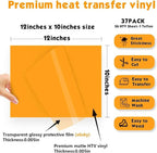 HTV Heat Transfer Vinyl Bundle 37Pack 12" x 10" Vinyl Sheets, Iron On Vinyl - Image 6