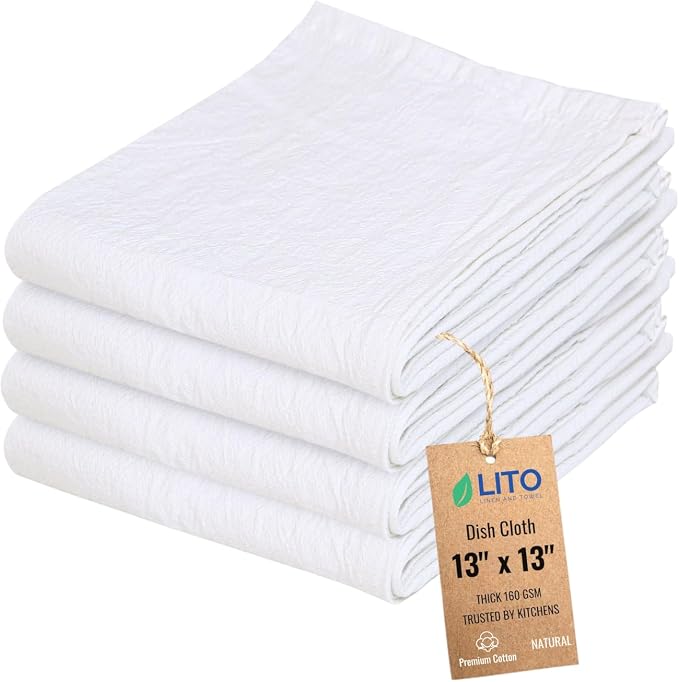 Dish Cloths Cotton| Kitchen Wash Cloth | Shop Towels Absorbent and Lint Free by LITOLinenandTowel
