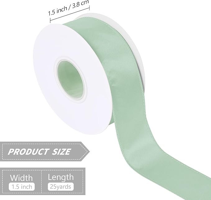 Sage Green 1.5 Inch 25 Yards Satin Wired Ribbon - Image 2
