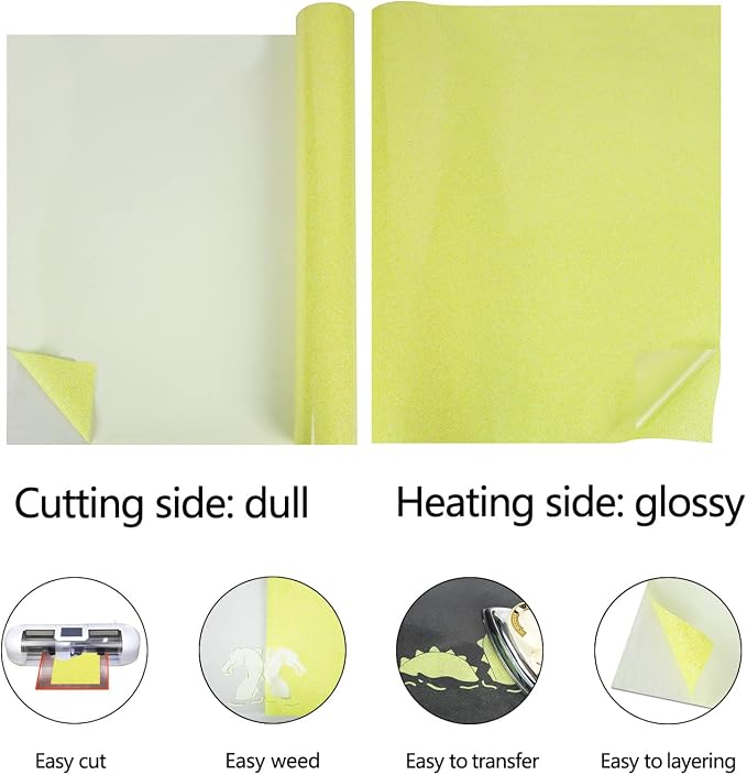 guangyintong Heat Transfer Vinyl Glow Glitter Light Yellow HTV Rolls, Glitter - Image 5