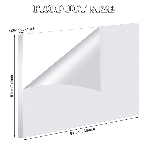 Roowest 2 Pcs 24 x 36 Inch, 1/2 Inch Thick Clear Acrylic Sheets Plastic - Image 2