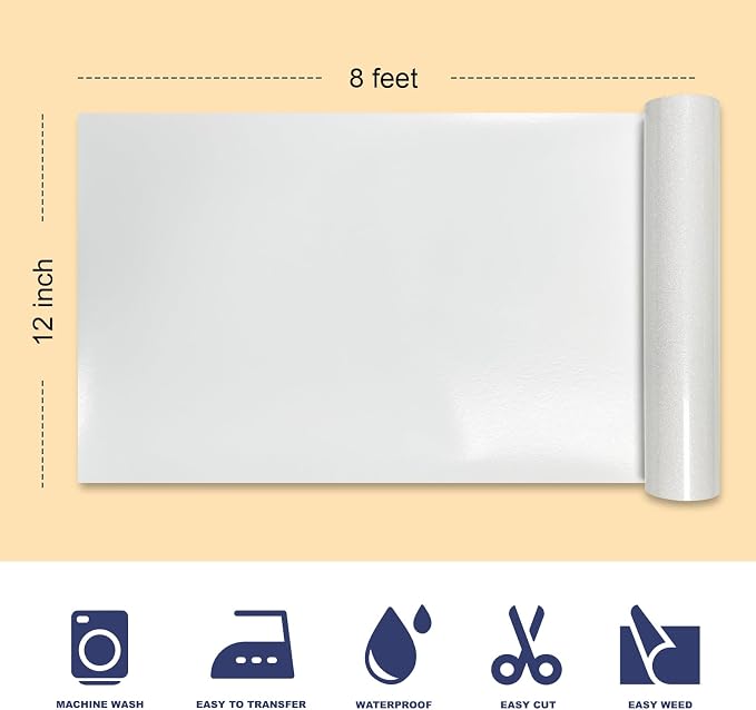 Glitter Iron On 12in X 8ft, HTV Heat Transfer Vinyl | Glitter HTV Easy to Cut & - Image 2