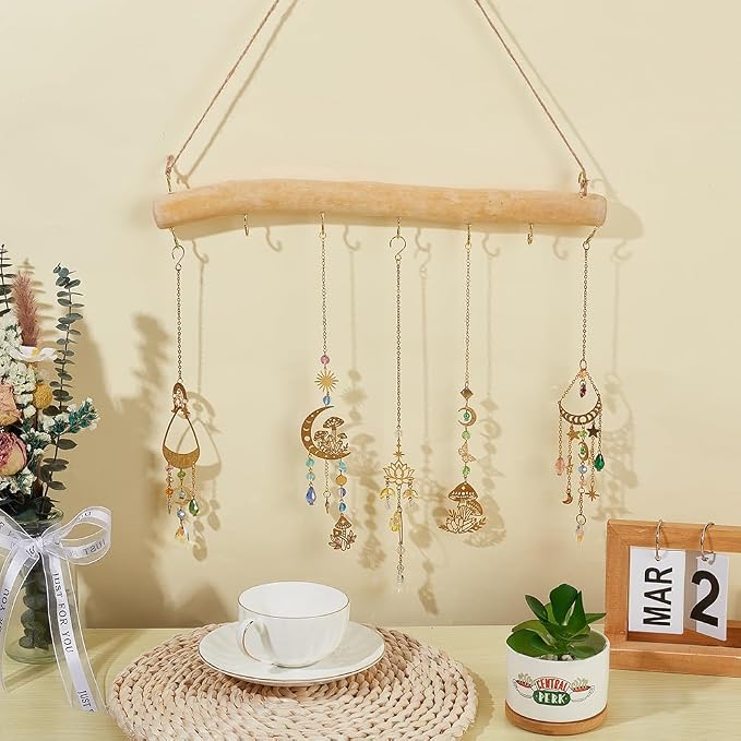 15 Inch 7 Hook Driftwood Wall Hanging Wooden Wall Hooks Decor Natural Wood - Image 3