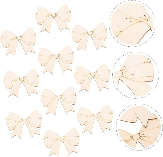 10Pcs Unfinished Wood Bowknot Craft Supplies Natural DIY Shapes - Image 9