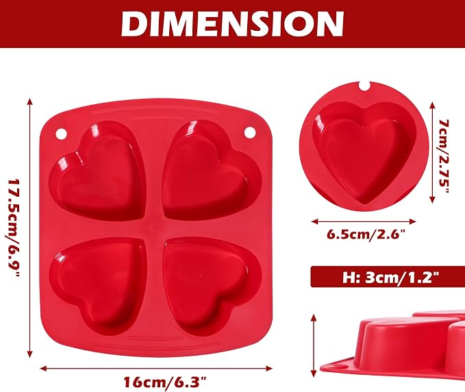 Webake Silicone Heart Mold 2.75" Heart Shaped Cake Pans, 4-Cavity Air Fryer - Image 2
