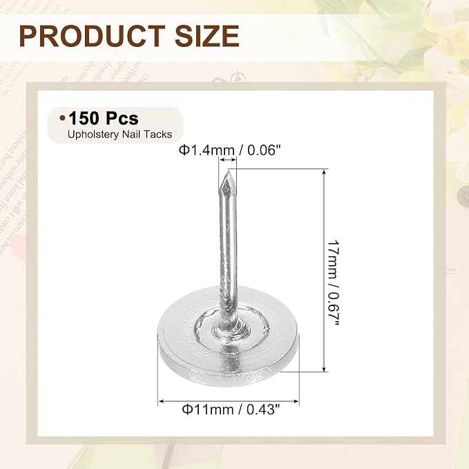 uxcell 150Pcs Upholstery Tacks, 11mmx17mm Flat Head Thumb Tack Decorative - Image 2