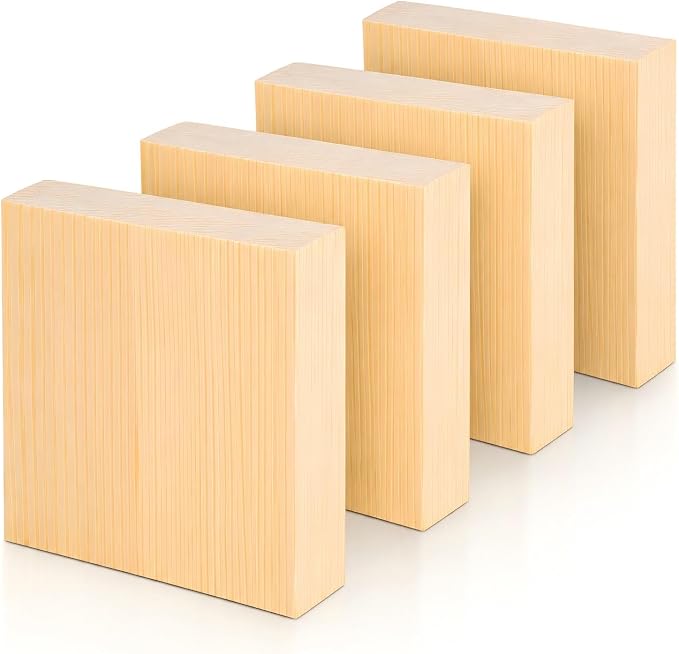 4 Pcs Solid Wood Blocks 4x4x1 Inch Unfinished Whittling Blocks by Keshufu