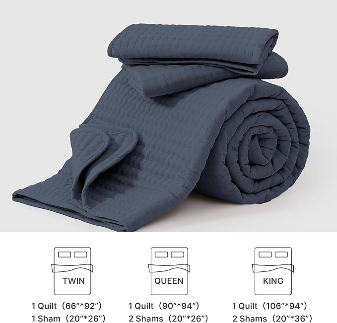 WRENSONGE King Size Quilt-3 Pieces Lightweight Blue Grey Bedspreads King Quilt - Image 8