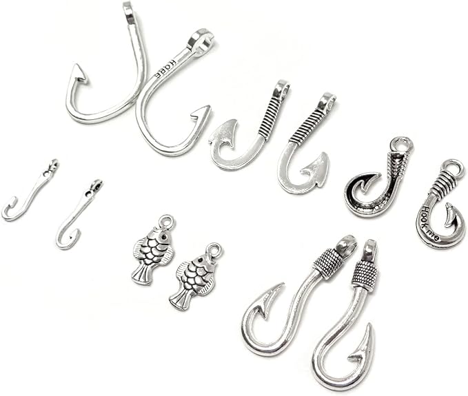 Honbay 60PCS Alloy Fish Hook Double Sided Fish Charms Pendant Fishing Jewelry - Image 3
