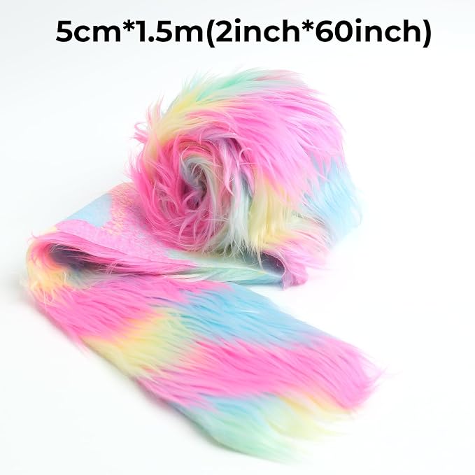Shaggy Plush Faux Fur Fabric Precut Strips Rianbow Fur Fluffy Fuzzy Craft Fur - Image 2