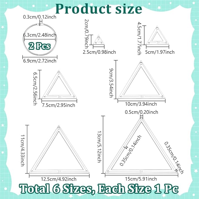 NBEADS 6 Pcs 6 Sizes Transparent Acrylic Sewing Template, Acrylic Quilting - Image 2