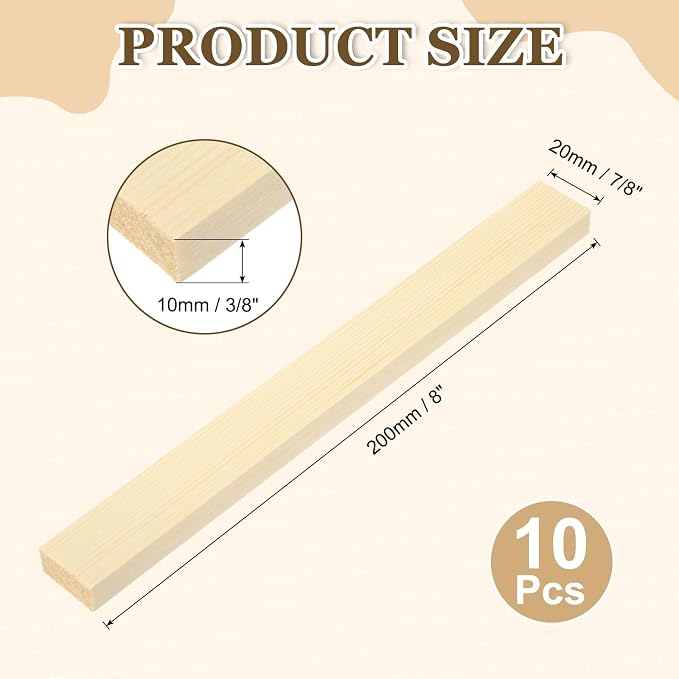 MECCANIXITY 10Pcs Wood Strips Slats, 3/8" x 7/8" x 8" Thin Wood Sticks Flat - Image 2