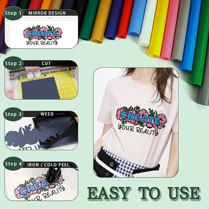 guangyintong Heat Transfer HTV Vinyl, 20 Rolls 12" x 5ft Iron on Vinyl Bundle - Image 2