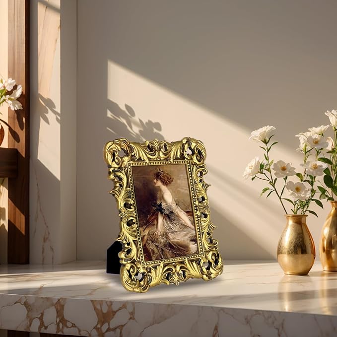 5x7 Vintage Picture Frames Gothic Picture Frames Ornate Gold | Real Glass - Image 3