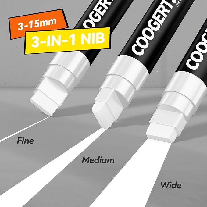 Coogert 3Pcs White Jumbo Poster Markers, 15MM Thick Permanent Acrylic Graffiti - Image 2