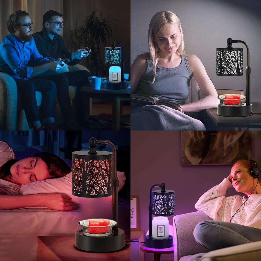 Tree ﻿Candle Warmer Lamp, LED Colors Changing Candle Warmer with Adjustable Height, Timer, Bedroom Living Room Home Decor Wax Melting Warmer for Jar Candles (Black)
