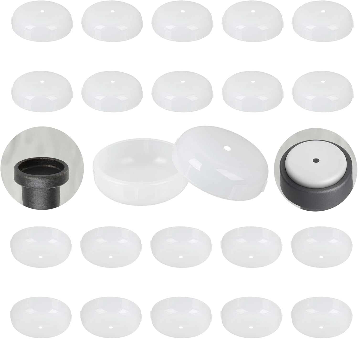 Wrought Iron Patio Furniture Feet Caps - Furnigear 1-1/2" Round Plastic Outdoor Chair Leg Caps, Floor Protectors for Metal Chairs & Tables, Patio Furniture Replacement Rubber Feet (White, 24 Pack)