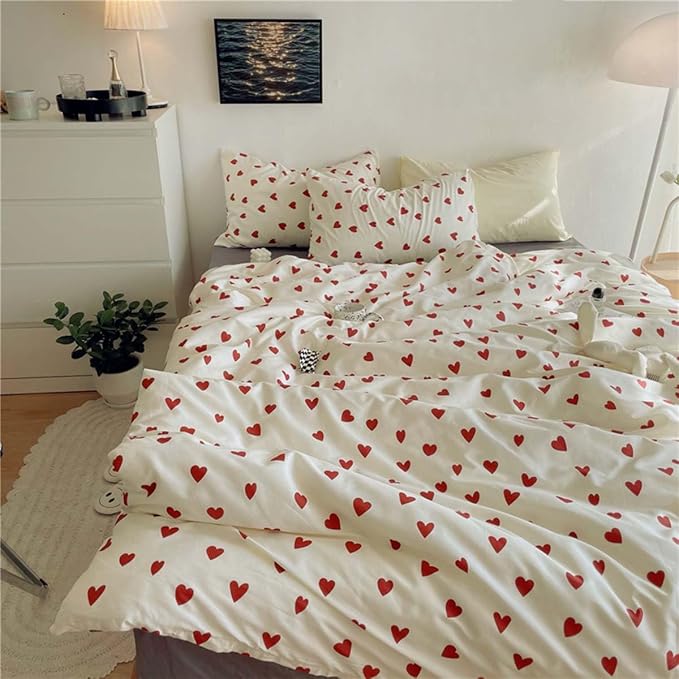 Nayoroom Heart Duvet Cover Queen Size Cute Red Love Heart Printed on White - Image 2