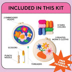 SPINNY Punch Needle Kit, Two Large Floral Designs w/ 2 Embroidery Hoops - Image 2