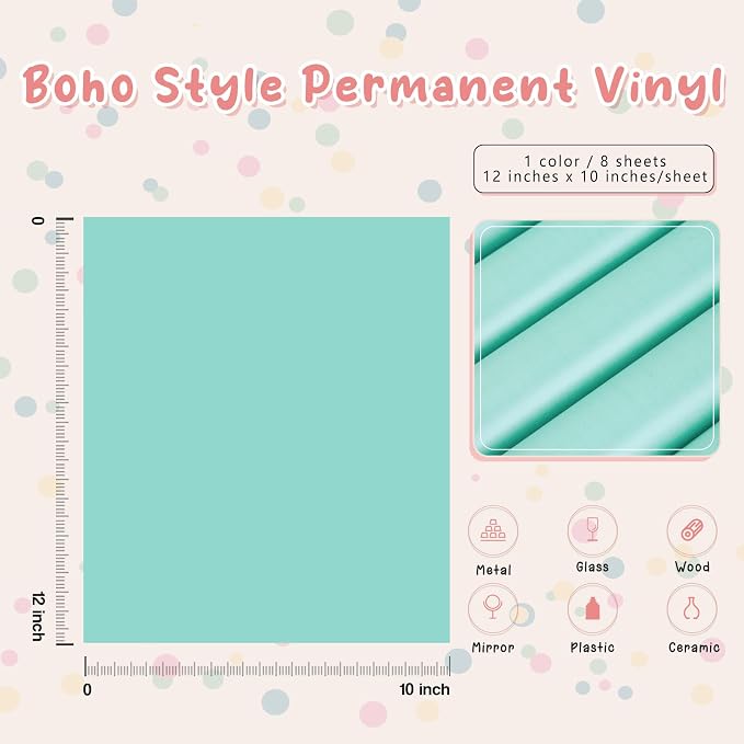 Tintnut Boho Permanent Vinyl 8 Sheets 12x10in Turquoise Blue Adhesive Vinyl | - Image 2