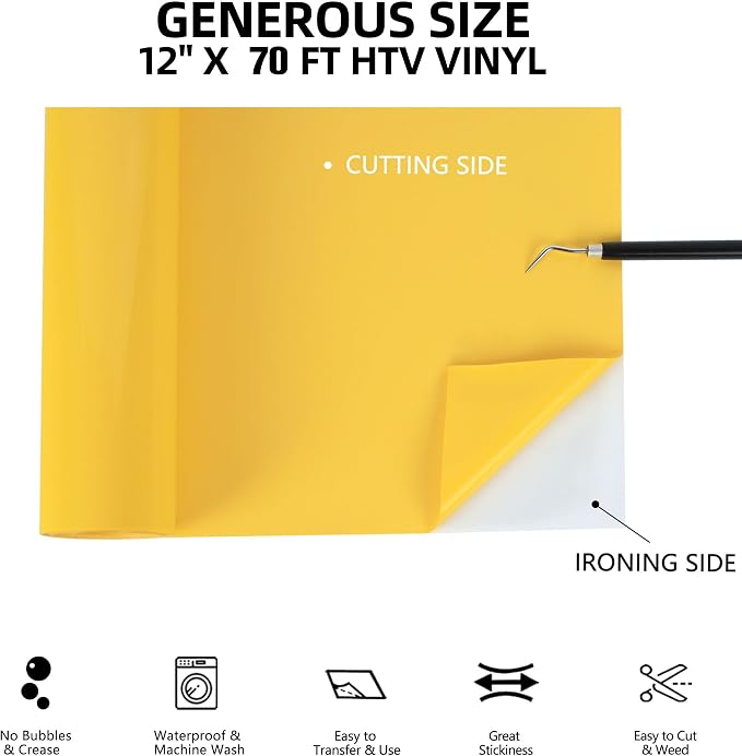 FUNKAKA Yellow HTV Heat Transfer Vinyl Rolls, Adhesive HTV Vinyl - Image 2