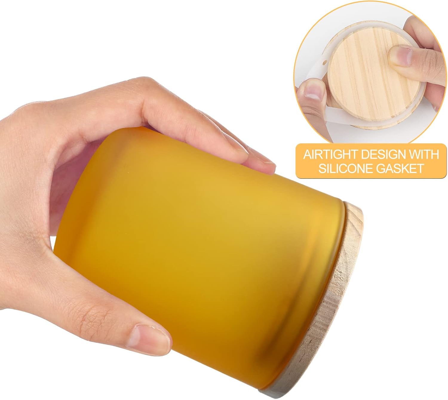 14 OZ Thick Candle Jars for Making Candles 12 Pcs, 3 Wick Empty Jars with Wood Lids for Candle Making, Sample Container, Frosted Yellow