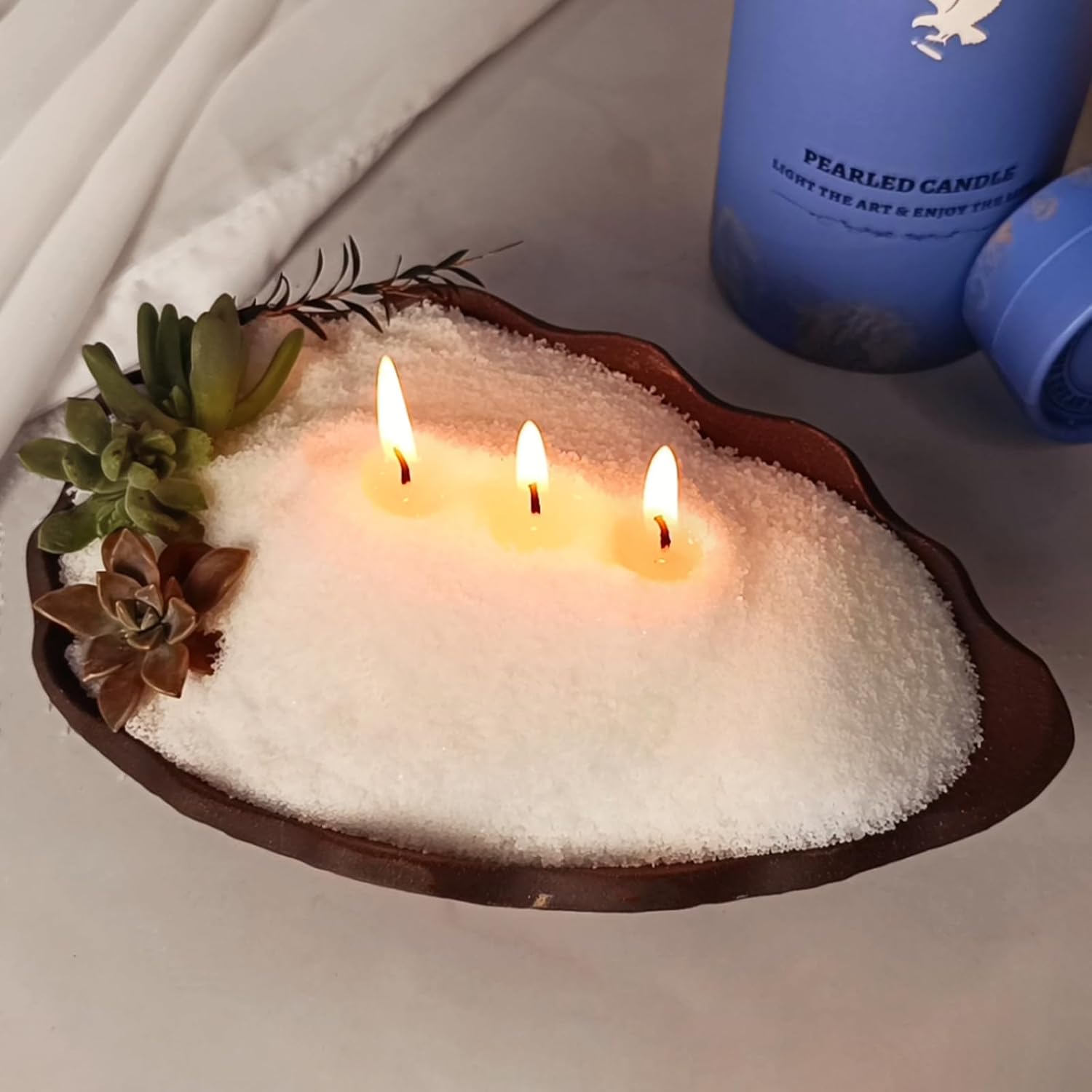 White Pearled Candle 18oz Luxury Sand Candle Granulated Wax - 30 Cotton Wicks - Gardenia Scented - Lasts up to 120 Hours