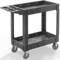 Utility Cart on Wheels, 1000 lbs Capacity Rolling Service Cart, 40 x 17 Inch Work Carts, 2 Shelf Heavy Duty Plastic Tool Cart, Lipped Shelves, for Warehouse, Garage, Cleaning, Gray