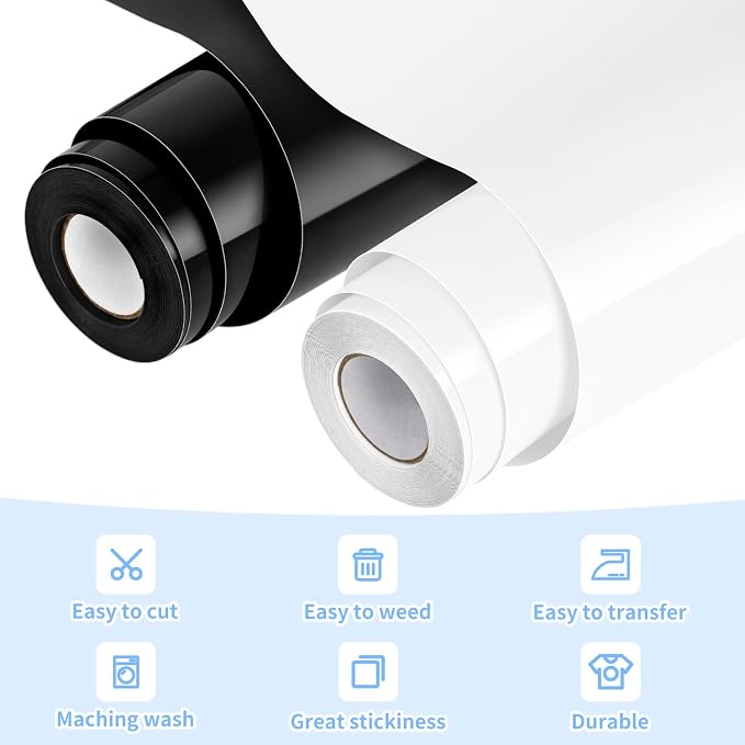 VinylRus Heat Transfer Vinyl-12” x 20ft Black and White Iron on Vinyl Roll - Image 3