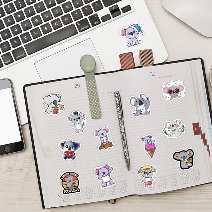 62Pcs Cute Koala Stickers for Kids Adults, Waterproof Vinyl Koala Bear Stickers - Image 6