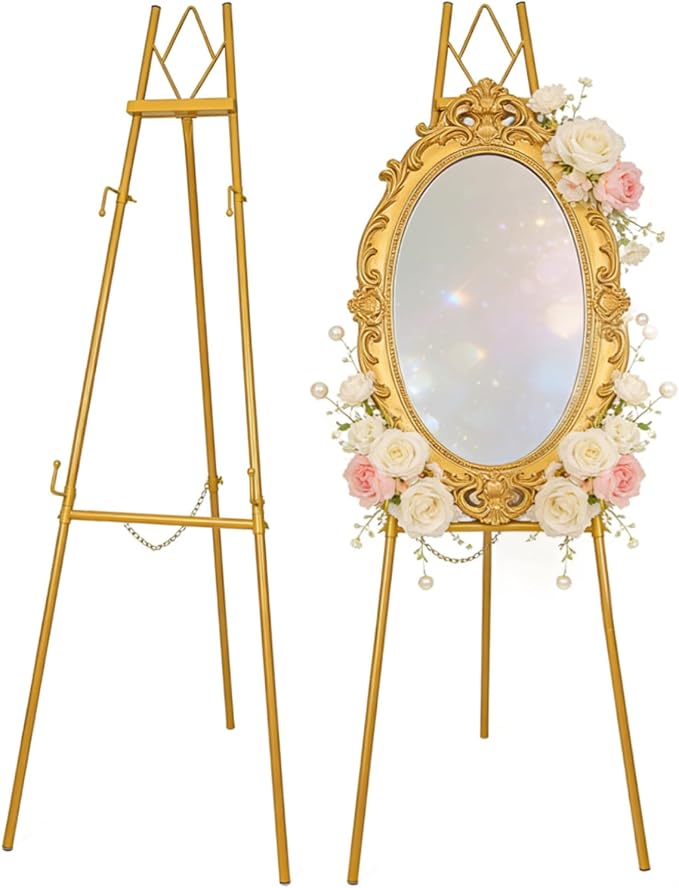 53.9" Gold Easel Stand for Sign, Heavy Duty Metal Display Easel by Victawks