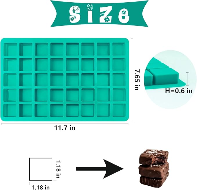 Sakolla 2 Pack Caramel Candy Molds, 40 Cavities Square Cube Silicone Molds - Image 2