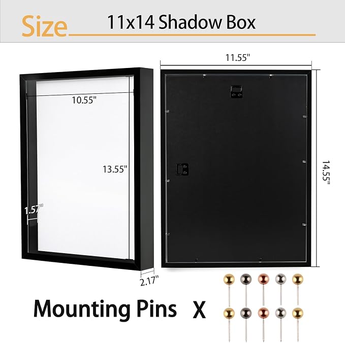 Black 11x14 Shadow Box Display Frame, Premium Linen Backboard and Included - Image 3