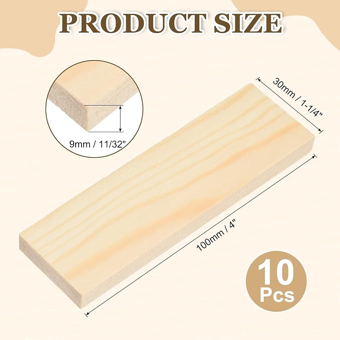 MECCANIXITY 10Pcs Wood Strips Slats, 11/32" x 1‑1/4" x 4" Thin Wood Sticks Flat - Image 2