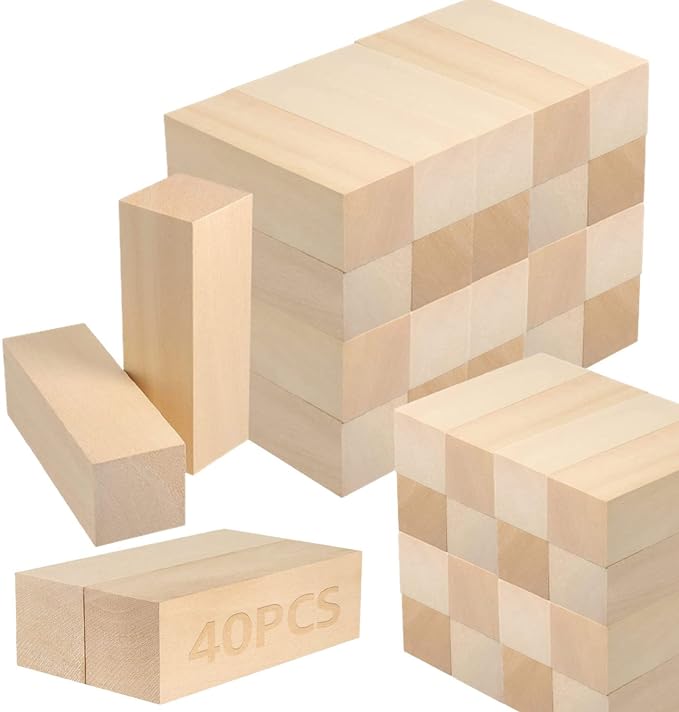 RHBLME 40 PCS Basswood Carving Blocks, Wooden Cubes Soft Solid Wooden Basswood by RhblmeUS