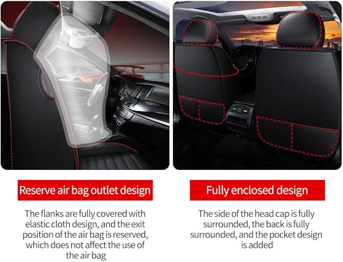 Leather Car Seat Covers for Toyota Corolla 2006-2024,Car Seat Covers Full Set,Seat Covers with Safety,Waterproof Seat Cover Compatible Airbag(5pcs Black&Red Standard)