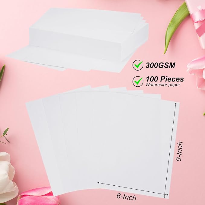 PATIKIL 100 Pcs Pure Cotton Watercolor Paper 140lb/300 GSM Water Coloring Paint - Image 2